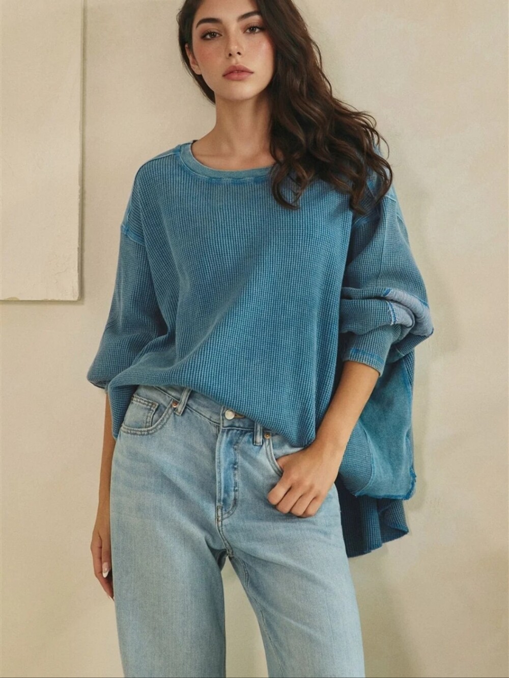 #1805 Oli & Hali Ocean Breeze Waffle Knit Top